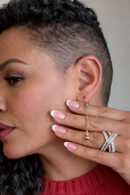 the Gold Sphere Drop Earrings
