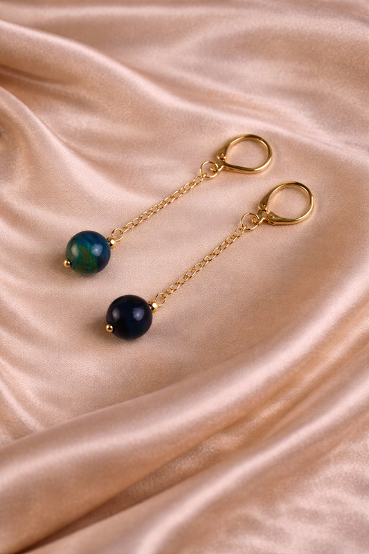 the Blue Tiger Eye Drop Earrings