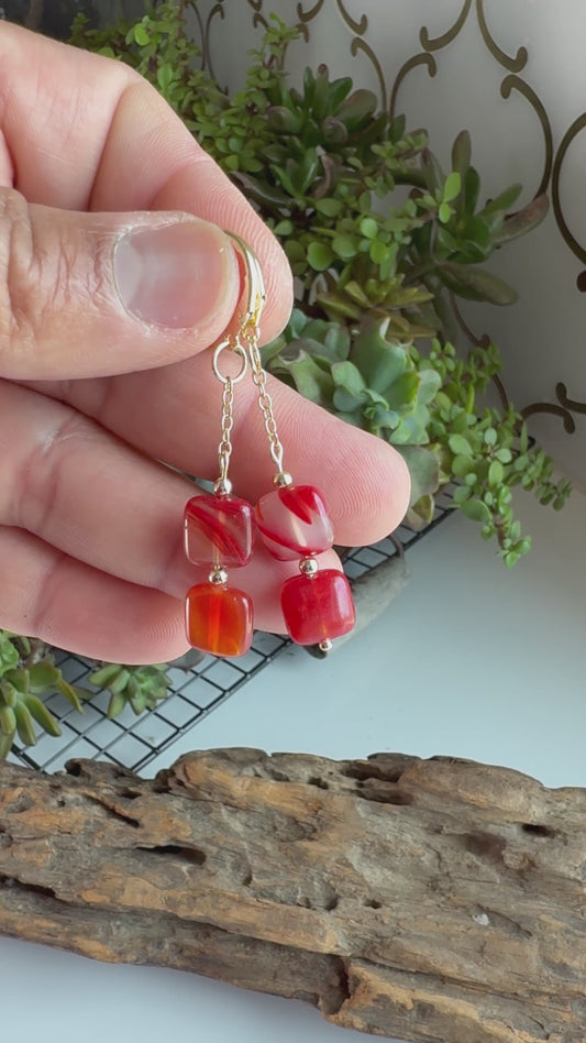 the Rosalie Carnelian Cube Drop Earrings