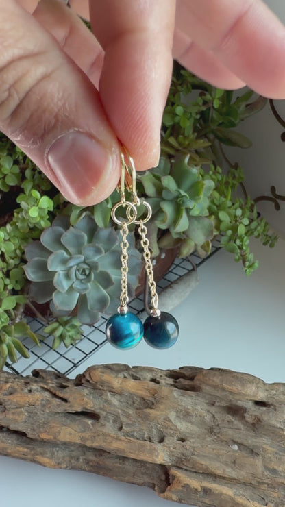 the Blue Tiger Eye Drop Earrings
